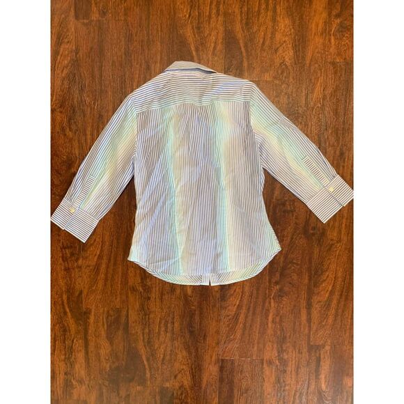 Hinson Wu 100% Cotton Clarice Striped Blue & Green Button Up Shirt, size 6 - Picture 3 of 6